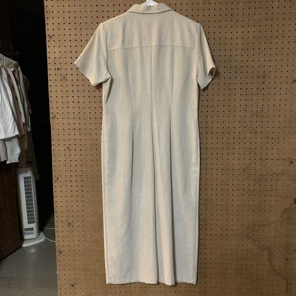 St John's Bay Vintage Utility Shirt Dress 10M Linen Khaki Short Sleeve Collar - Picture 9 of 9